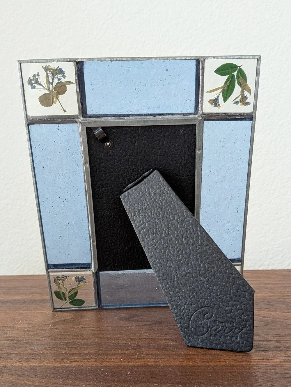 Vtg Carr Blue Leaded Glass Picture Frame Dried Press Flowers Photo Size 3.5